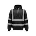 thumbnail image 1 of Men's Solid Color Reflective Hooded Sweatshirt Long Sleeve Sweater Top Loose Road Work High Visibility Pullover (Black,L), 1 of 6