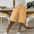 thumbnail image 4 of snilers Bermuda Shorts for Women Knee Length Elastic Waist Drawstring Trousers Loose Wide Leg Sweatpants with Pockets Summer Casual Beach Clothes, 4 of 8