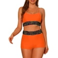 thumbnail image 1 of Conjuntos de bikini de color contrastante para mujer de 2 piezas, traje de baño de cintura alta con escote redondo, talla X-Large, naranja, 1 of 5