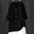 thumbnail image 4 of KBZDBZC Summer Tops for Women 2024 Blouse Women's Elegant Shirt V Neck Linen Blouse With Buttons Summer Shirt Cotton Linen Shirts Oversize Tops Long Shirt Women’S Blouse (Black,XXXL), 4 of 4