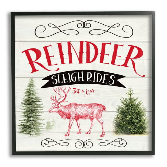 Stupell Industries Sleigh Rides Phrase Holiday Painting Black Framed Art Print Wall Art, 12 x 12
