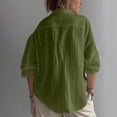 thumbnail image 5 of ClodeEU Women's V Neck 3/4 Sleeve Linen Blend Blouse,Casual Loose Fit Half Button Shirt Army Green,Women's Plus L, 5 of 9