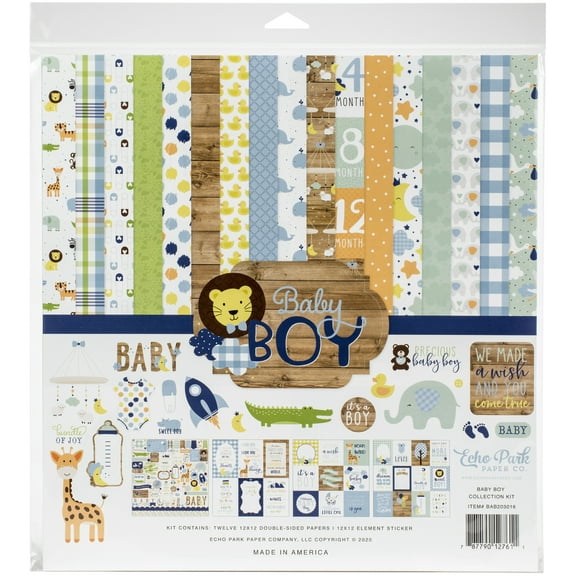 Echo Park Paper 13.70" x 12.50" Baby Boy Theme Scrapbooking Kit, For All Ages