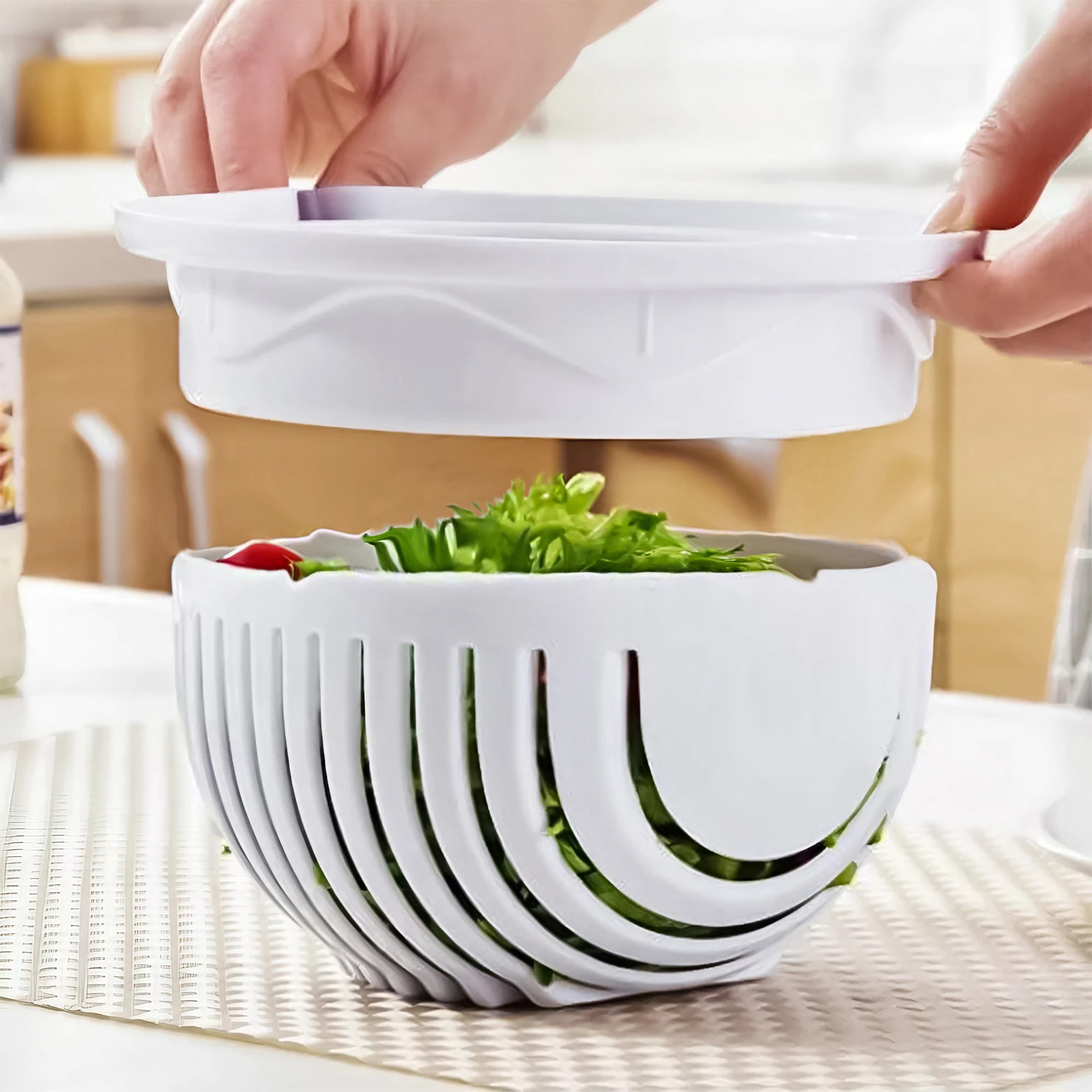 wulikanhua Salad Cutter Bowl, Salad Maker, Fast Fruit  Vegetable Salad Chopper Bowl, Thick, Durable Material, Vegetable Drain Bowl,  Dishwasher Safe, Fresh Salad Maker - (White): Salad Bowls