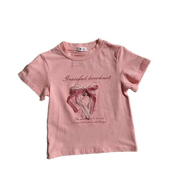 lnmuld Girls Elegant Summer Short Sleeve Blouse with Delicate 3D Bow Design Color:Pink,Size:2-3 Years