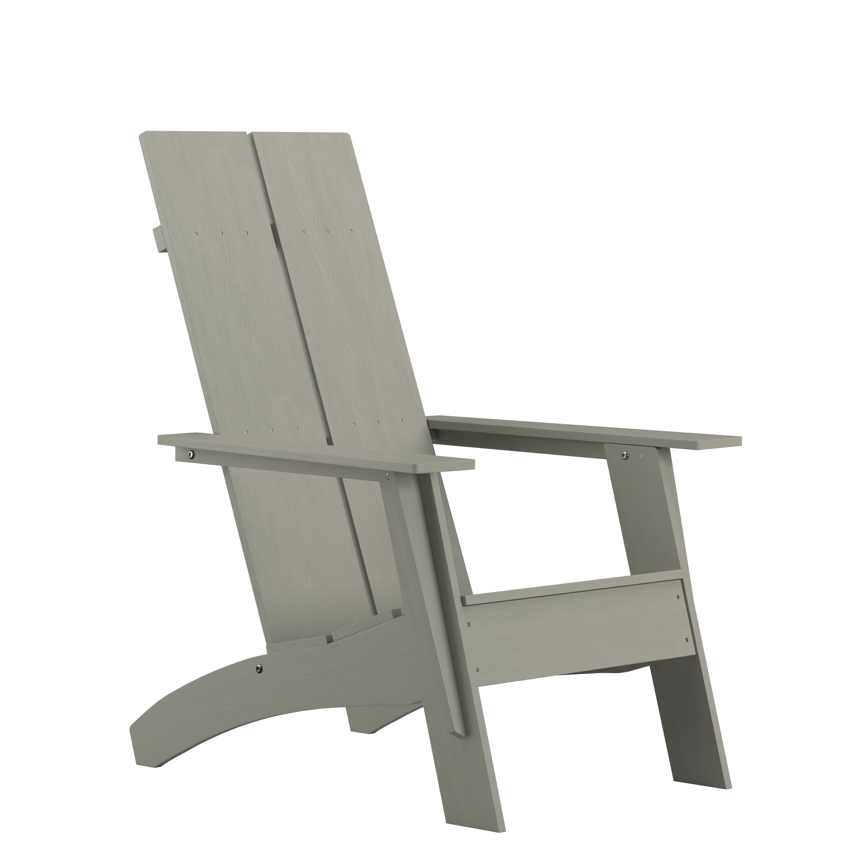 Merrick Lane Modern 2 Slat Back All-Weather Poly Resin Wood Adirondack Chair in Gray