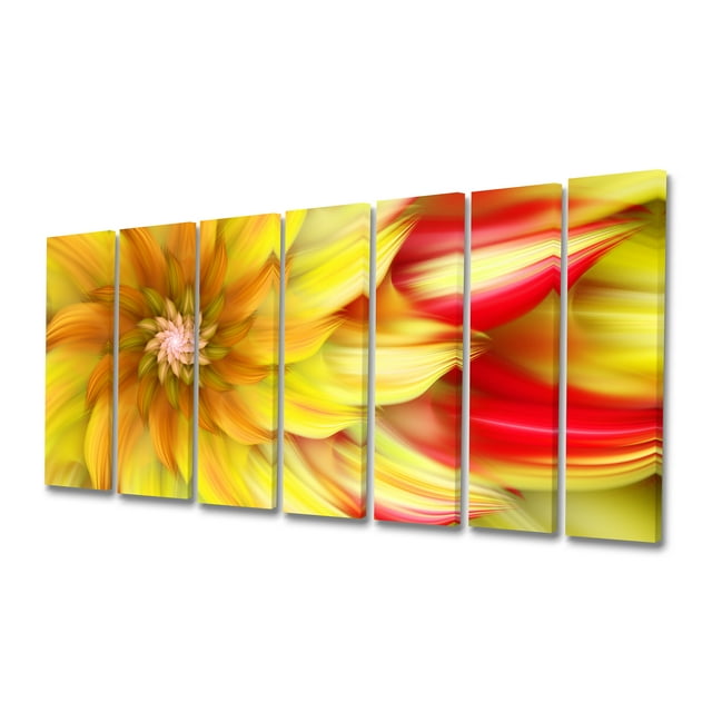 Designart - Fleur Fractale Jaune Rouge Rotative - Impression sur Toile Florale