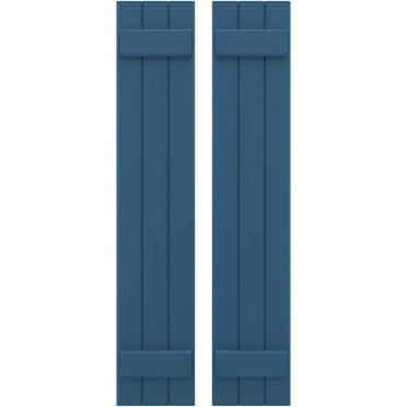 Ekena Millwork 10 1/2"W x 50"H Americraft Three Board (2 Batten) Exterior Real Wood Joined Board-n-Batten Shutters (Per Pair), Sojourn Blue
