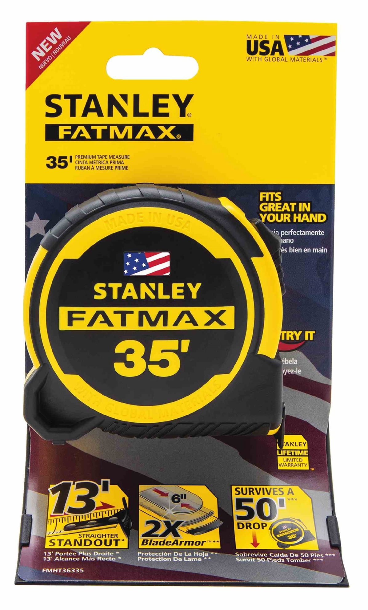 Stanley FatMax FMHT36335S 35' X 1-1/4" Yellow & Black Tape Measure