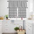 thumbnail image 3 of Pastoral Style Kitchen Curtains Valances and Tiers Set of 3 Grey White Lattice Tier Curtains and Valance with Rod Pocket for Small Windows, 27.5"x36", 3 of 9