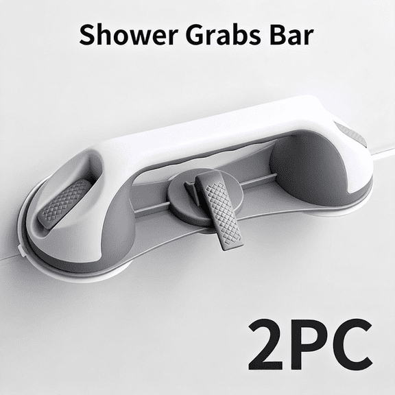 2 PCS Bathroom Grab Bar with Suction Cups - Heavy Duty Safety Handle for Shower & Tub, Non-Slip Grip, 240lb Capacity, Flip Lock Technology - No Drill Required for Elderly, Seniors, Disabled