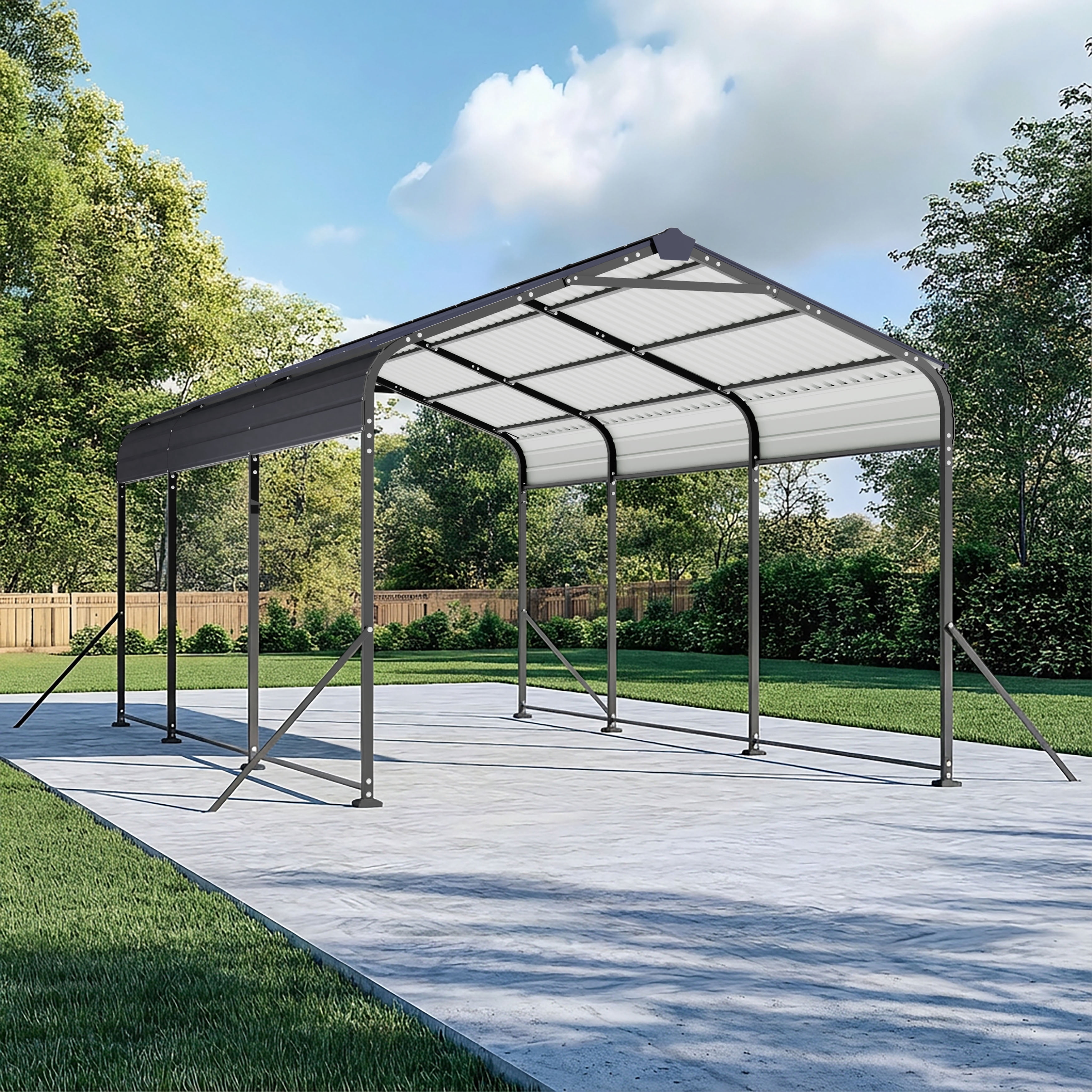 Nuu Garden Steel Carport 15 x 10 FT with Windproof Ground Anchors and Reinforced Frame, All-Weather Multi-Use Outdoor Shelter Outdoor Garage Car Port, Dark Gray and Black