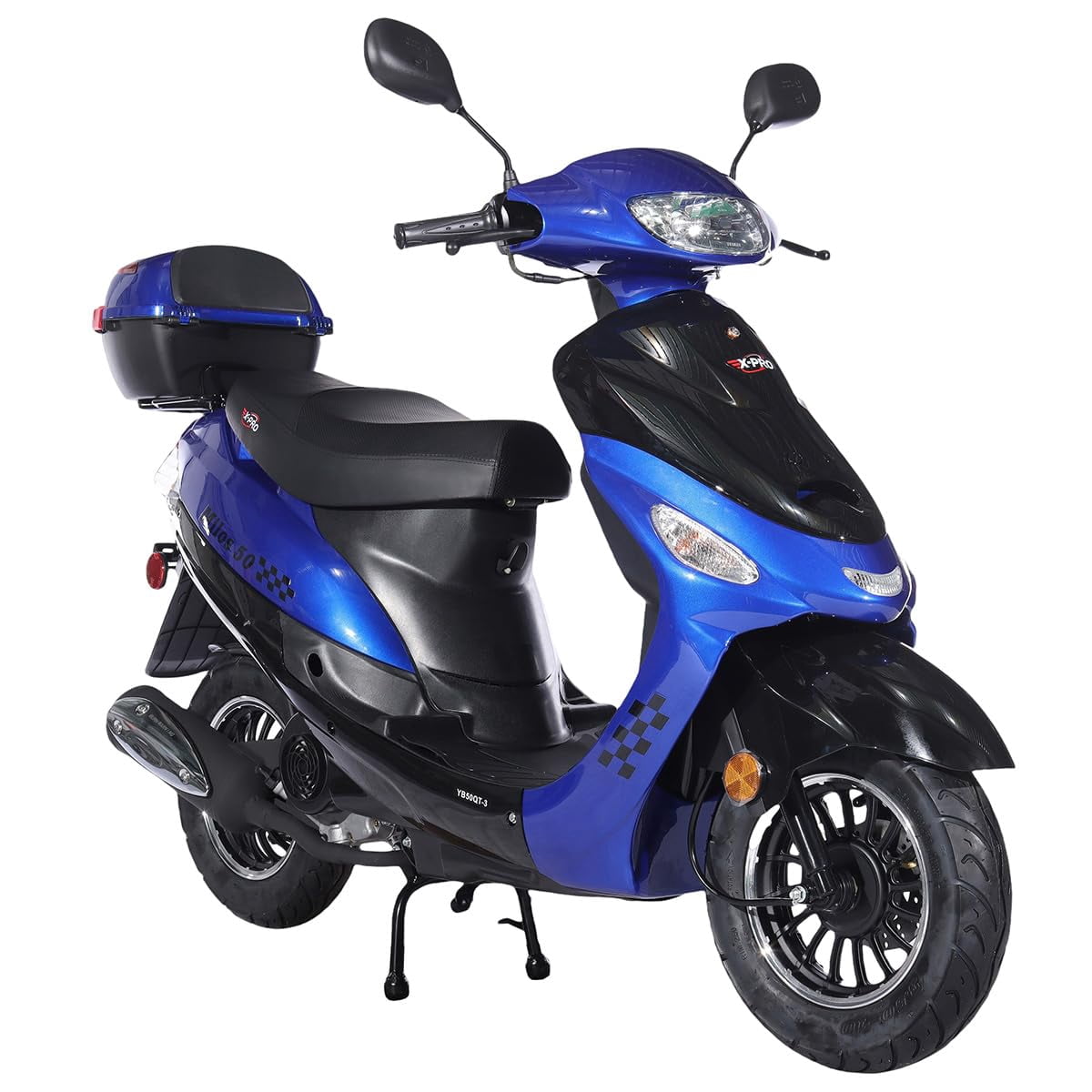 X-Pro Brand New Milos 50 Moped Scooter with 10" Aluminum Wheels, Rear Trunk, Electric/Kick Start!