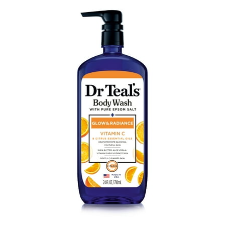 Dr Teal's Body Wash with Pure Epsom Salt, Glow & Radiance with Vitamin C & Citrus, 24 fl oz