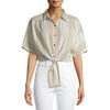 Miss Selfie Juniors' Striped Crop Tie Front Blouse