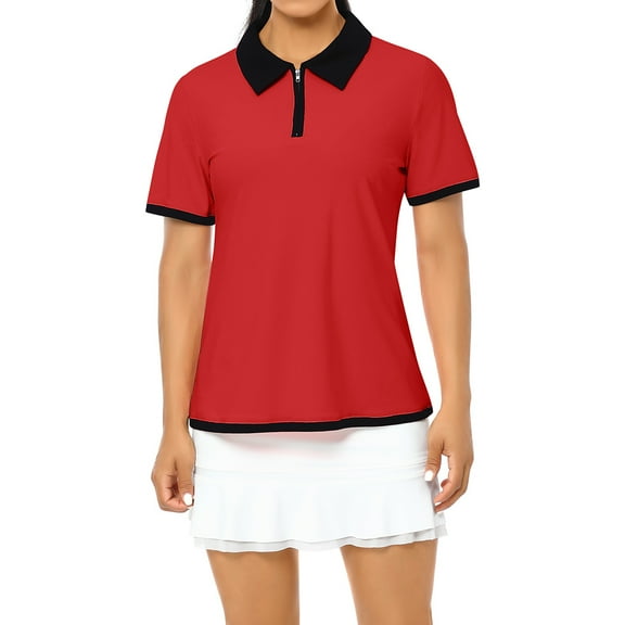 Yesfashion Womens Golf Polo Shirts Short Sleeve Zipper Athletic Tennis Shirt Moisture Wicking Sport Active Tops