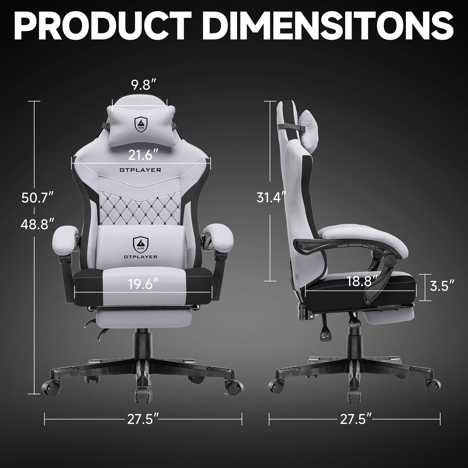 GTPLAYER Gaming Chair, Fabric Ergonomic Office Chair with Footrest and Lumbar Suppor for Adult, Blackgray