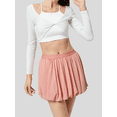 thumbnail image 5 of Yunliwuli Women's Pleated Puffball Skirt Solid Color Elastic Waist A-Line Short Skirt for Summer, 5 of 10