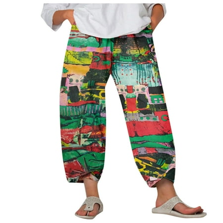 

Dadaria Linen Pants for Women High Waist Wide Leg Lady Flowers print Elastic Waist Wide Leg Pants Trousers Multicolor S Female