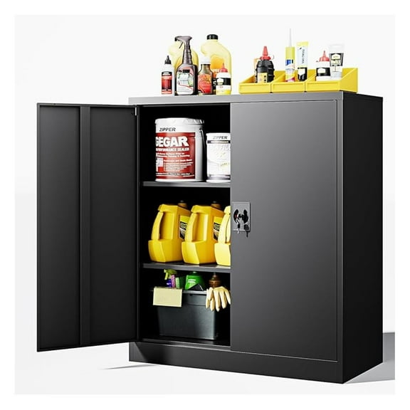 WDZS Metal Storage Cabinets with Lock Door,2 Adjustable Shelves Organizer Steel Storage Cabinets for Home,Office,Warehouse,Garage,Employee Lockers(Black)