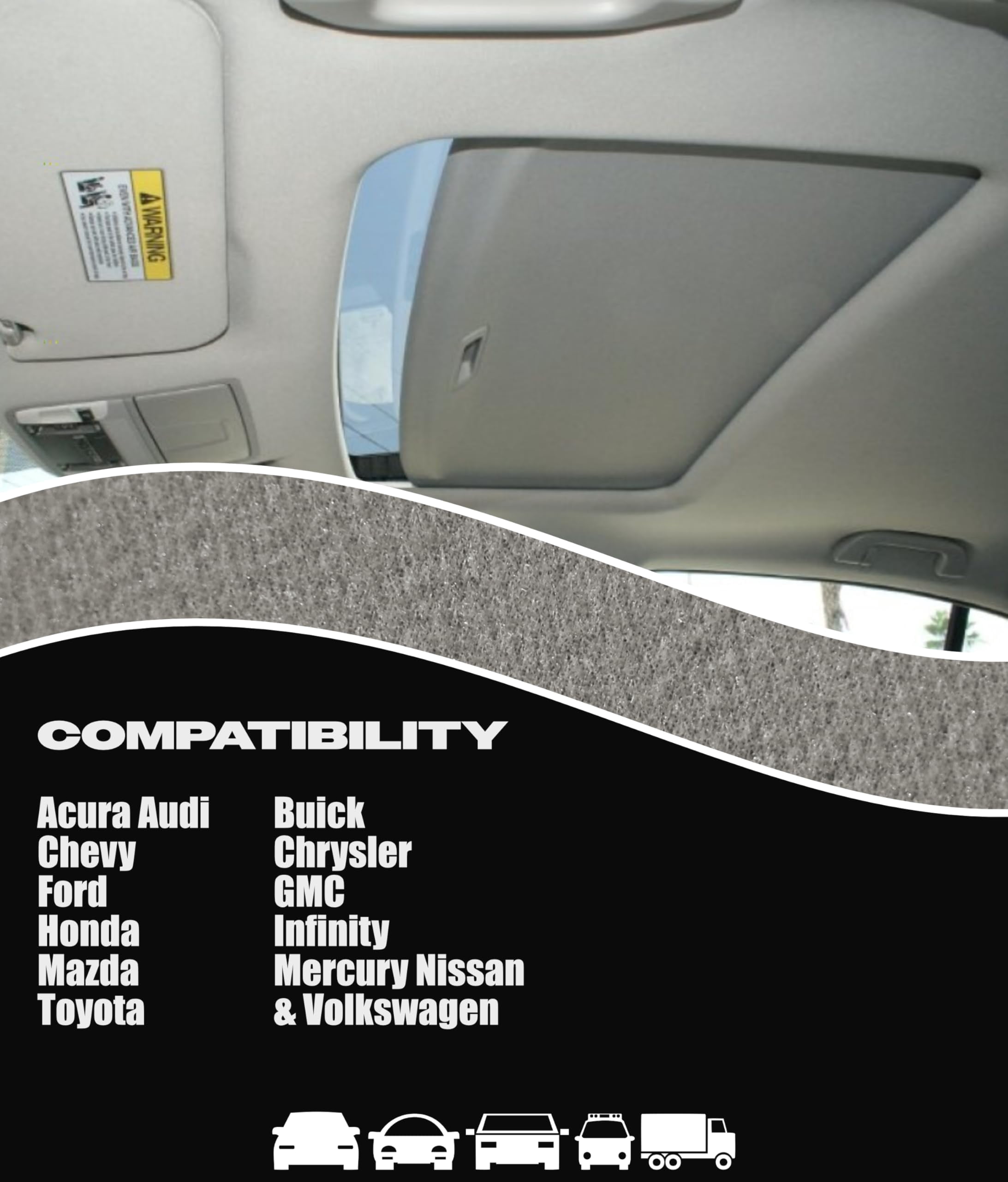 3/16" Cloth Foam Backed Fabric 60" Wide Automotive Headliner — OEM-Style Cloth | DIY headliner repair, heat resistant auto cloth, auto trim supplies, Ceiling liner| Sold by Continuous Yard (Charcoal)