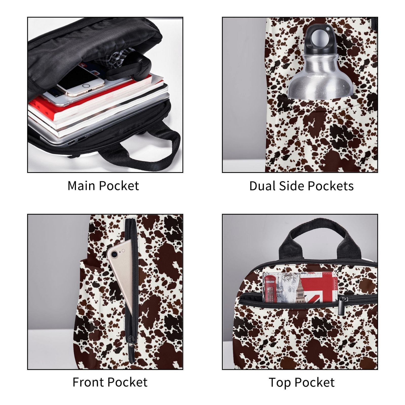 Xecao Cow Skin print Backpack For women men Aesthetic Lightweight Travel Daypack Simple Cute Backpack For Bookbag