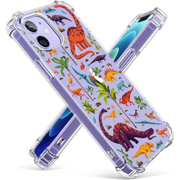 Dinosaur Forest Clear Case for iPhone 12 Mini,Aesthetic Art Design Case for Men Women,Unique Soft Transparent TPU Bumper Case Cover