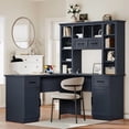 thumbnail image 1 of L-Shaped Computer Desk with 2 Cabinets and 2 Drawers, 11 Open Shelves and 1 Right Flip Shelf with Storage, with Power Outlet, for Study, Living Room and Office, 1 of 5