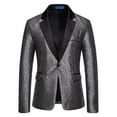 thumbnail image 4 of Men's Slim Fit Peaked Lapel Tuxedo Blazer Embossed Performance Formal Wear Printed Flap Pockets Suits for Prom Party Event Banquet Nightclub Ceremonies Photo, 4 of 9