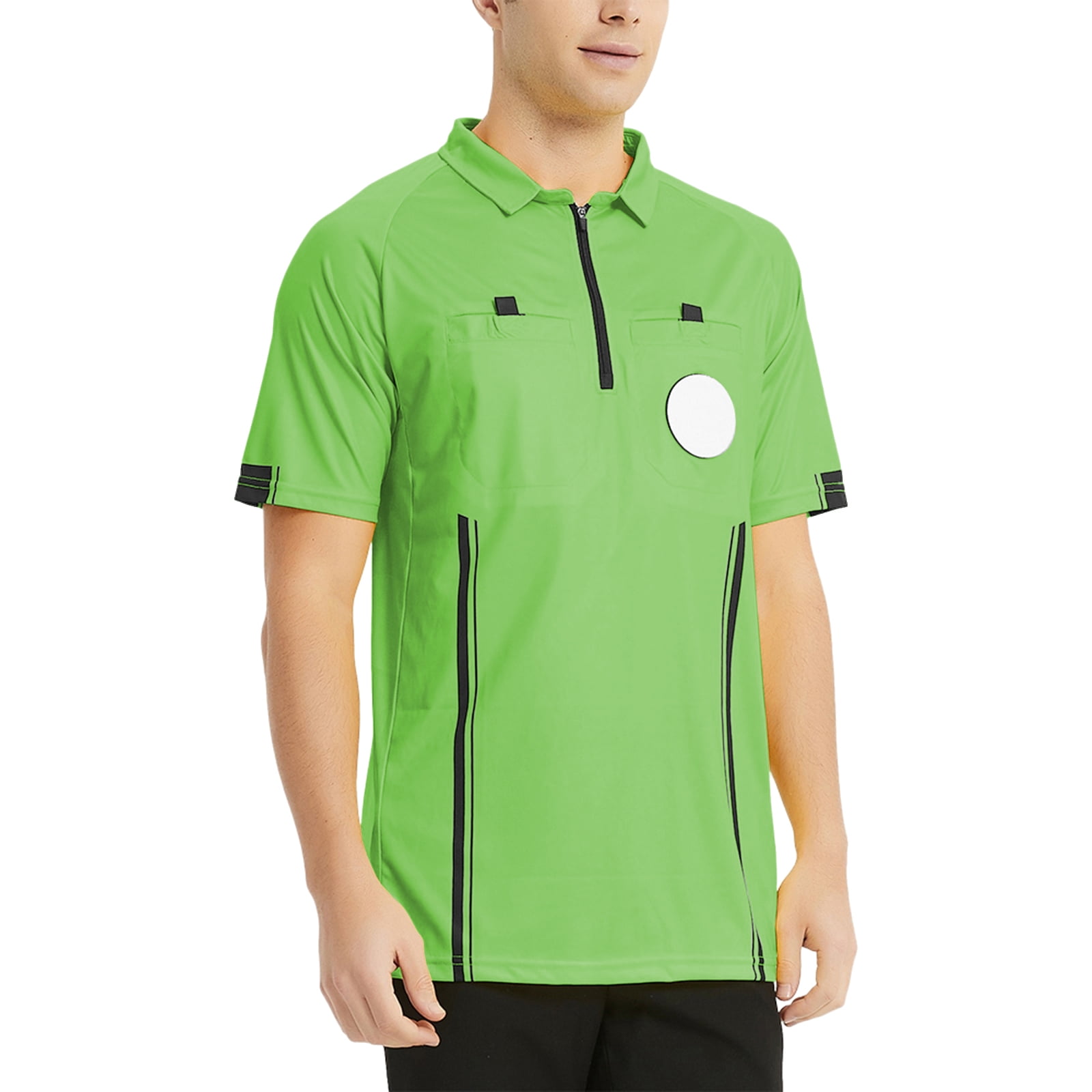 Toptie Men\'s Soccer Referee Jersey Officials Pro Short Sleeve Referee Shirts-Green-3XL