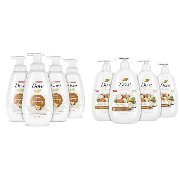 Dove Instant Foaming Body Wash Shea Butter & Advanced Care Hand Wash Shea Butter & Warm Vanilla 4 Count for Soft, Smooth Skin, More Moisturizers than the Leading Ordinary Hand Soap