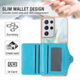 thumbnail image 6 of For Samsung Galaxy S21 Ultra Marble Patterned Case with Card Holder, Back Folio Kickstand PU Leather + Soft Crystal Bumper Edge, Magnetic Clasp Back Cover For Samsung Galaxy S21 Ultra,Green, 6 of 6