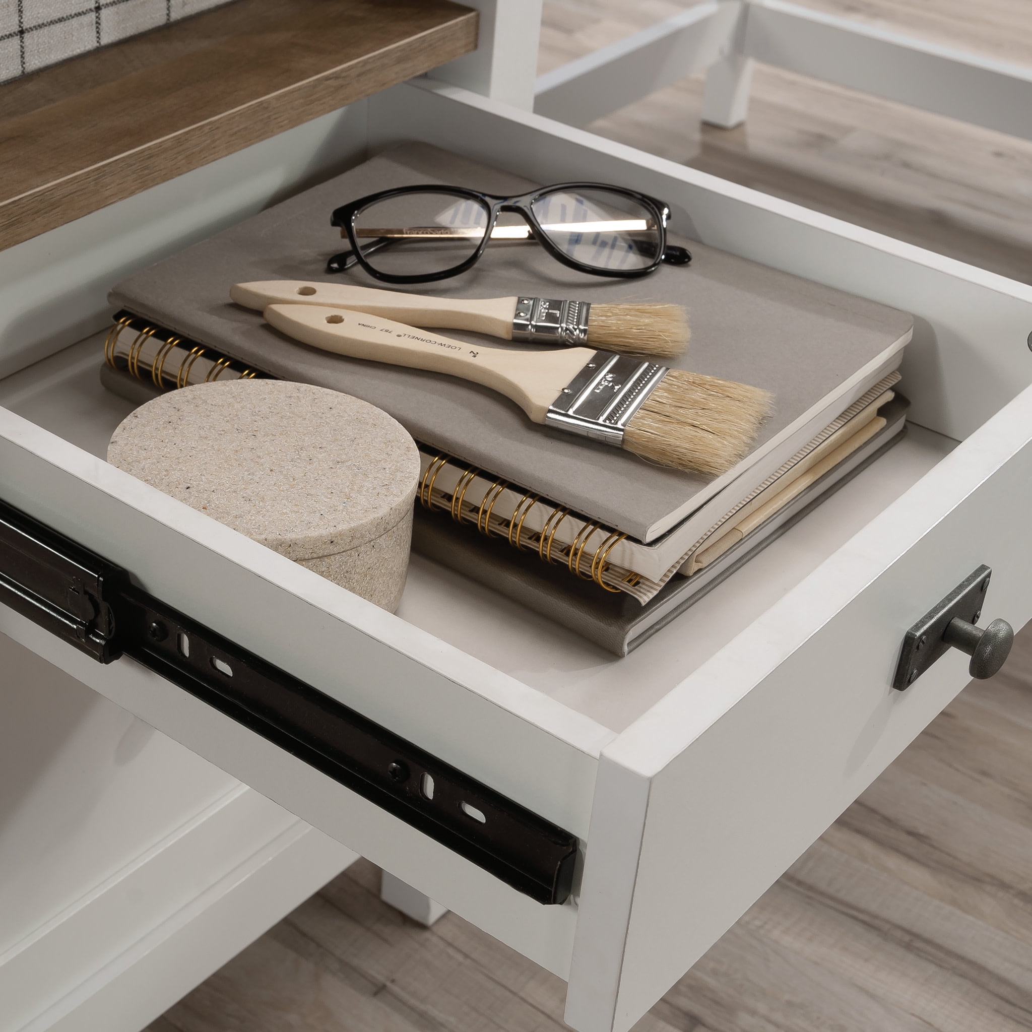 Sauder Cottage Road Engineered Wood L-Shaped Desk in White Finish