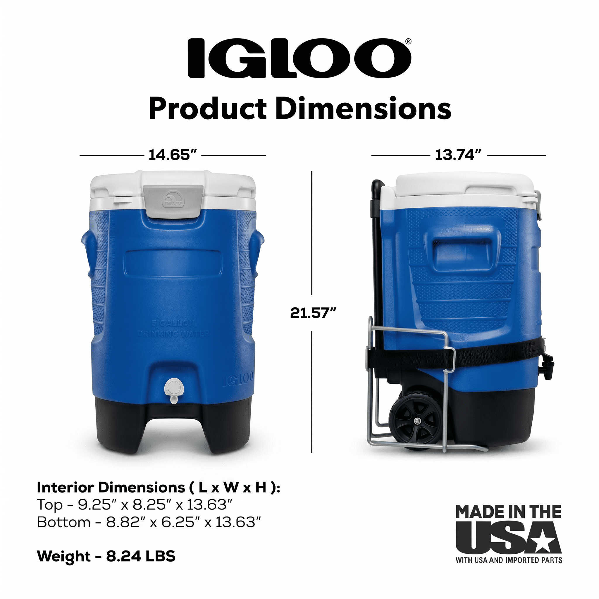 Igloo 5 gal Sports Rolling Water Cooler with Wheels, Blue