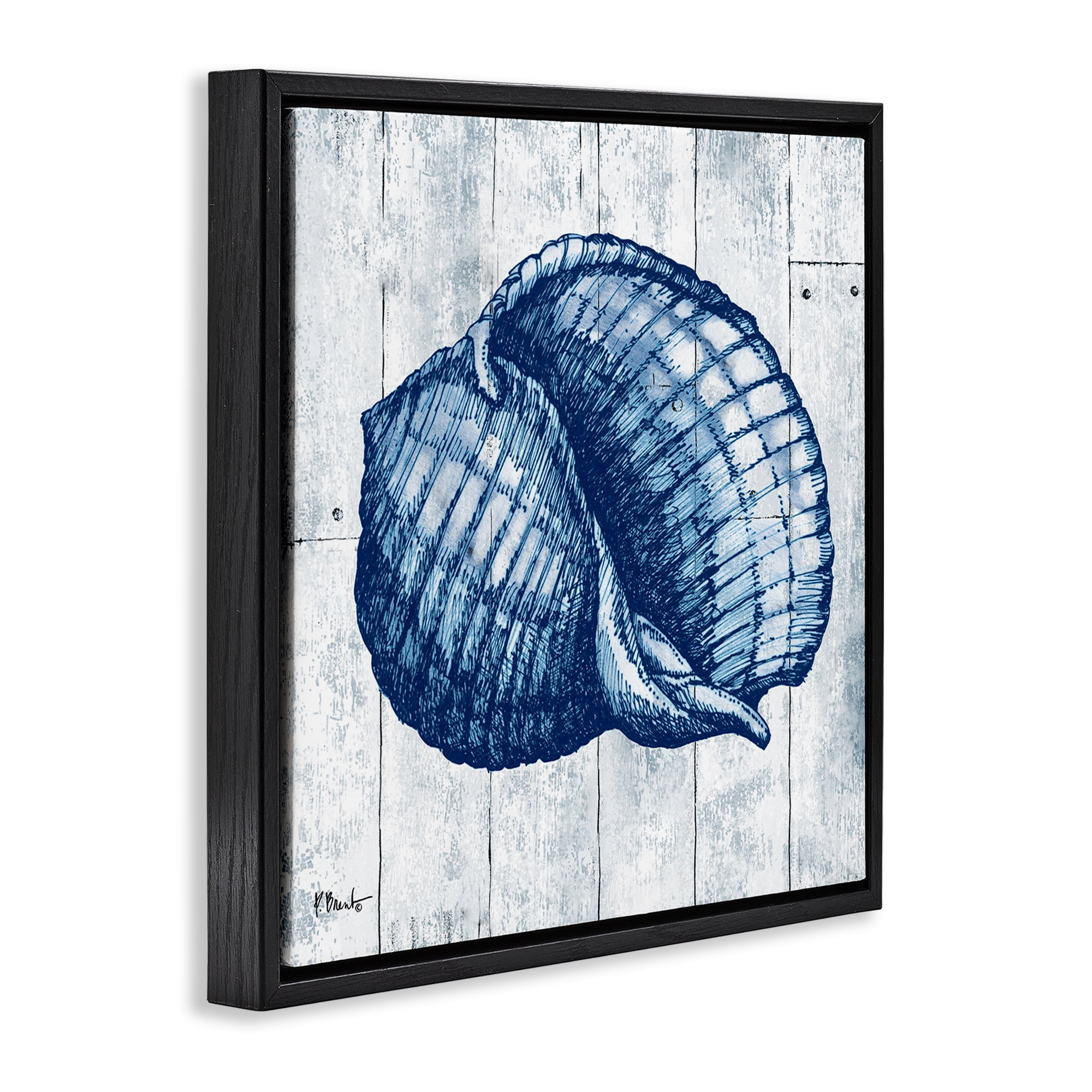 Stupell Industries Coastal Timberland Shell Black Framed Floater Canvas Wall Art, design by Paul Brent