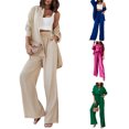 thumbnail image 2 of Springcmy Women 2 Piece Plisse Set Outfit Long Sleeve Button Down Shirts High Waist Long Pants Pleated Casual Set Streetwear, 2 of 5