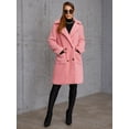 thumbnail image 5 of Eilly Bazar Coral Pink Teddy Coat for Women Long Sleeve Female Double Button Side Pockets Mid Length Coat M, 5 of 5