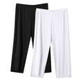 thumbnail image 2 of Stamzod 2Pc Cropped Pants for Women Summer Solid Color Elastic Waist Capris Home Wear Casual Loose Oversized Capri Pants for Women White A M, 2 of 3