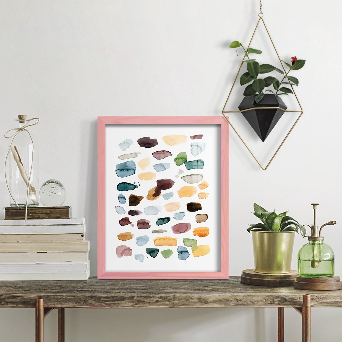 Shattered Segments II - Framed Print w/glass - Sunset Pink