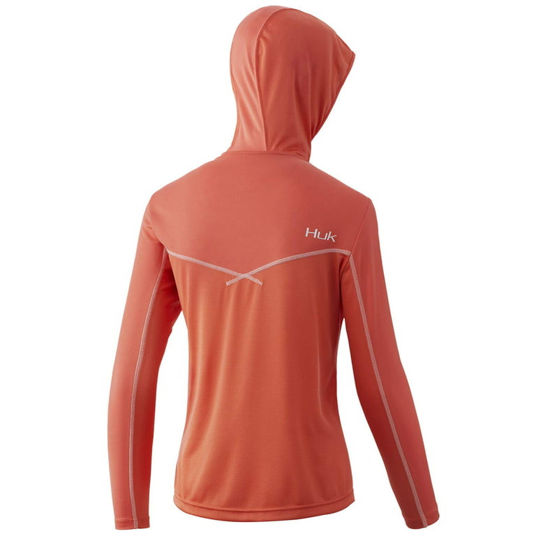 Huk Women's Icon X Hoodie Performance Shirt (Fusion Coral, X-Large)