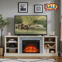 Tcbosik TV Stand with 23" Fireplace Insert for Television up to 75 Inch, 70 inch Media Console with Adjustable Shelves, Entertainment Center for Living Room, White