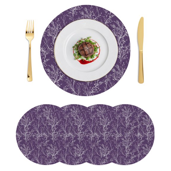 Round Placemats Abstract White Branches 15 inch Set of 4 Table Mats for Dining Table Minimalist Botanical Purple Heat Resistant Non-Slip Kitchen & Home Decorative Place Mat Set