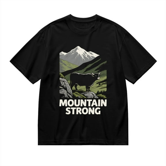 Black T Shirts for Men, Highland Cow Mountain Strong, Graphic Mens Graphic Tees, 24936714,S
