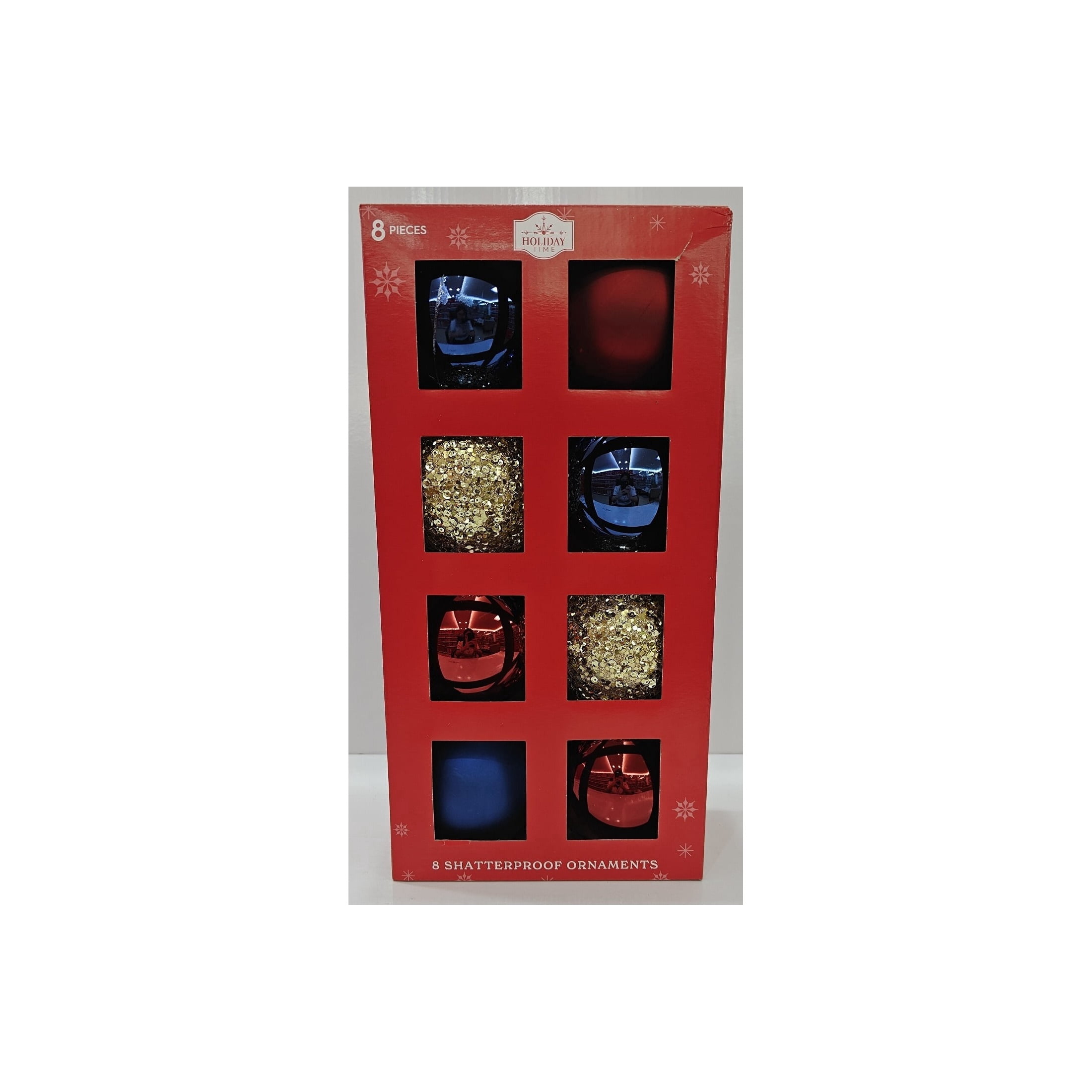 8-Count Navy/Dark Red/Gold Ball Shatterproof Christmas Ornaments, 4.5", by Holiday Time