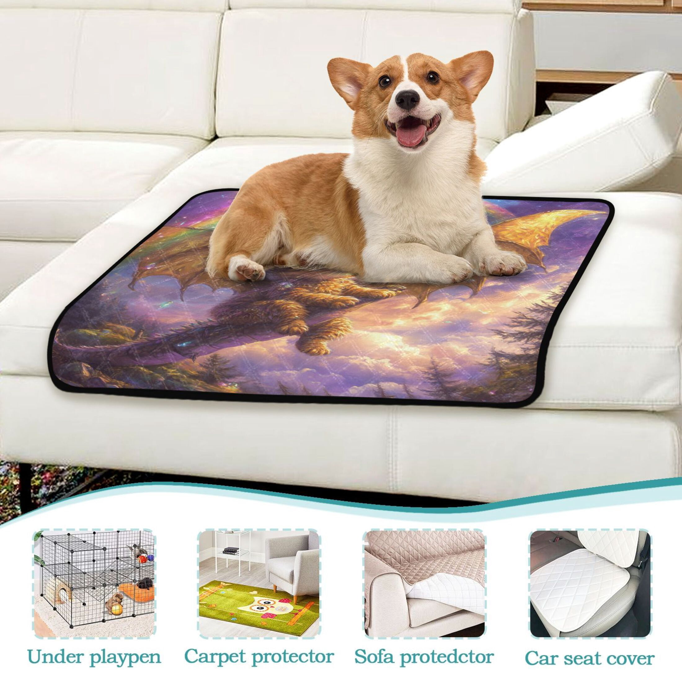 Qxltty Golden Kitten with Wings Cat litter Pads Pet Set of 2 Diaper Mats Center Anti-leakage Layer Absorbent Soft and Comfortable