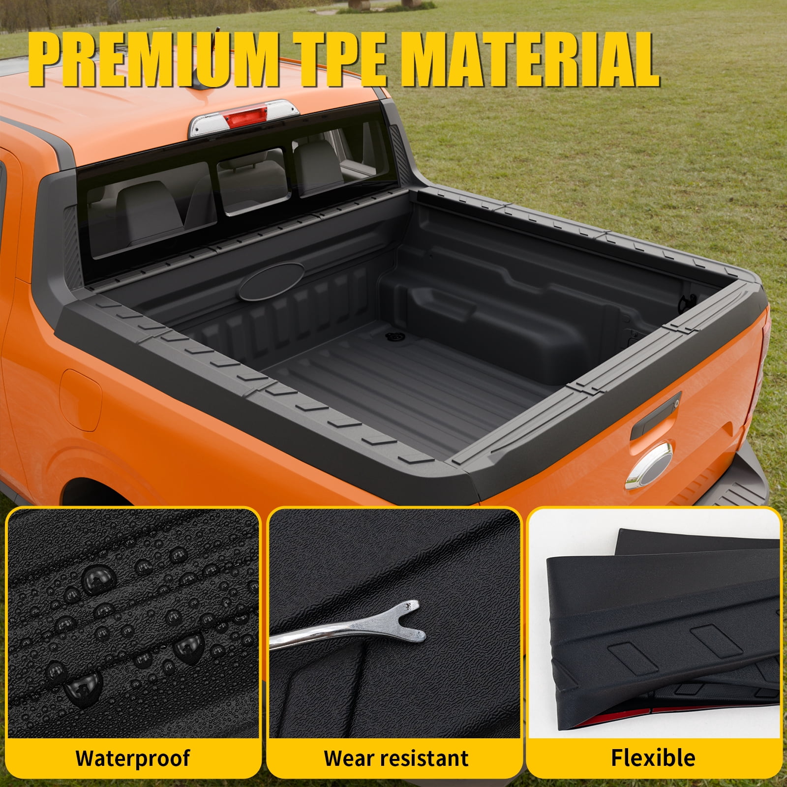 Truck Bed Cap Covers Compatible with 2022-2025 Ford Maverick Pickup Bed Front Side Rail Cap Protector Tailgate Molding Cover Protector 4PCS for 2024 Maverick Accessories