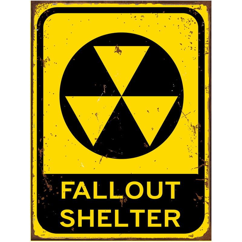metal fallout shelter sign yellow