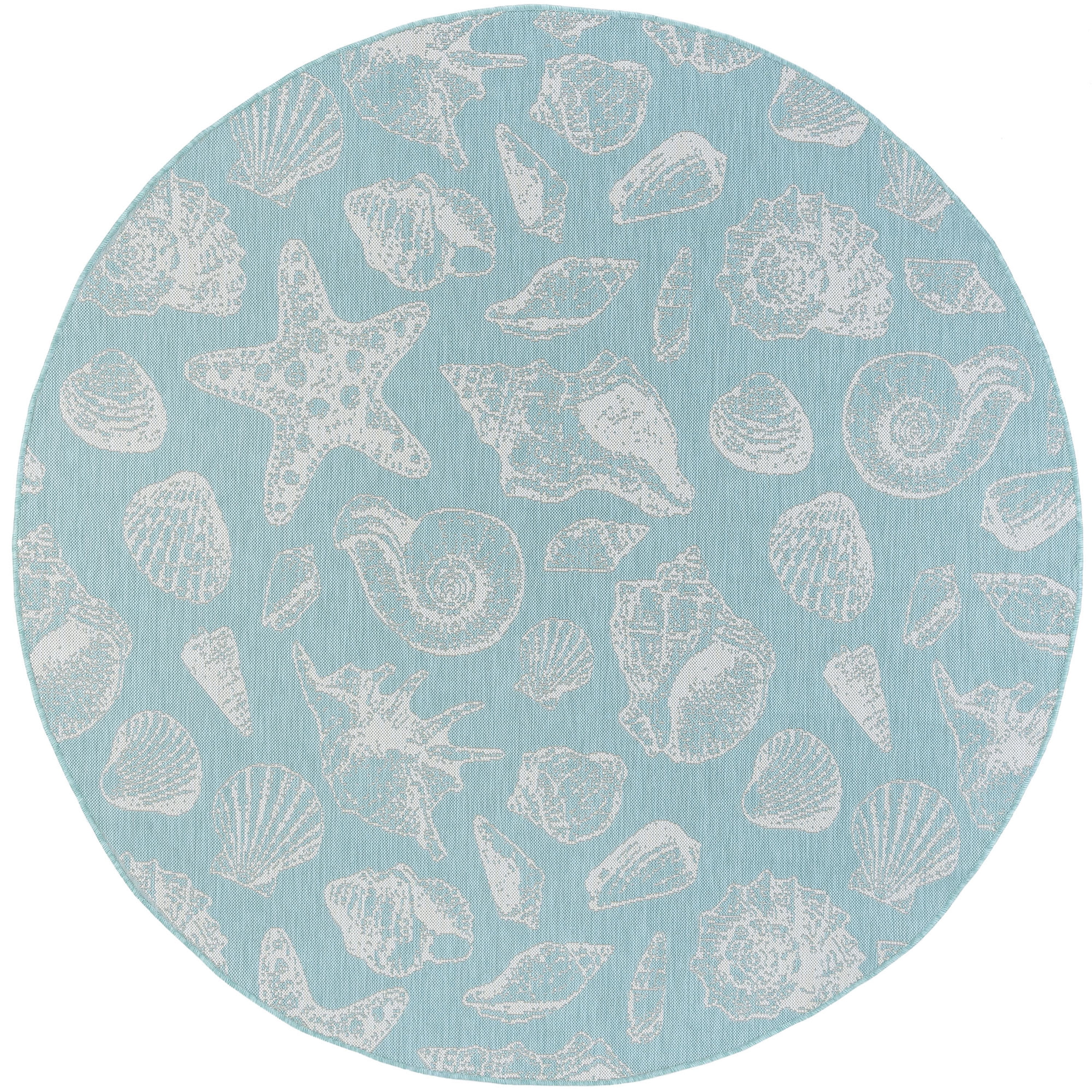 8ft Round Water Resistant, Large Indoor Outdoor Rugs for Patios, Front Door Entry, Entryway, Deck, Porch, Balcony | Outside Area Rug for Patio | Aqua, Coastal | Size: 7'10'' Round