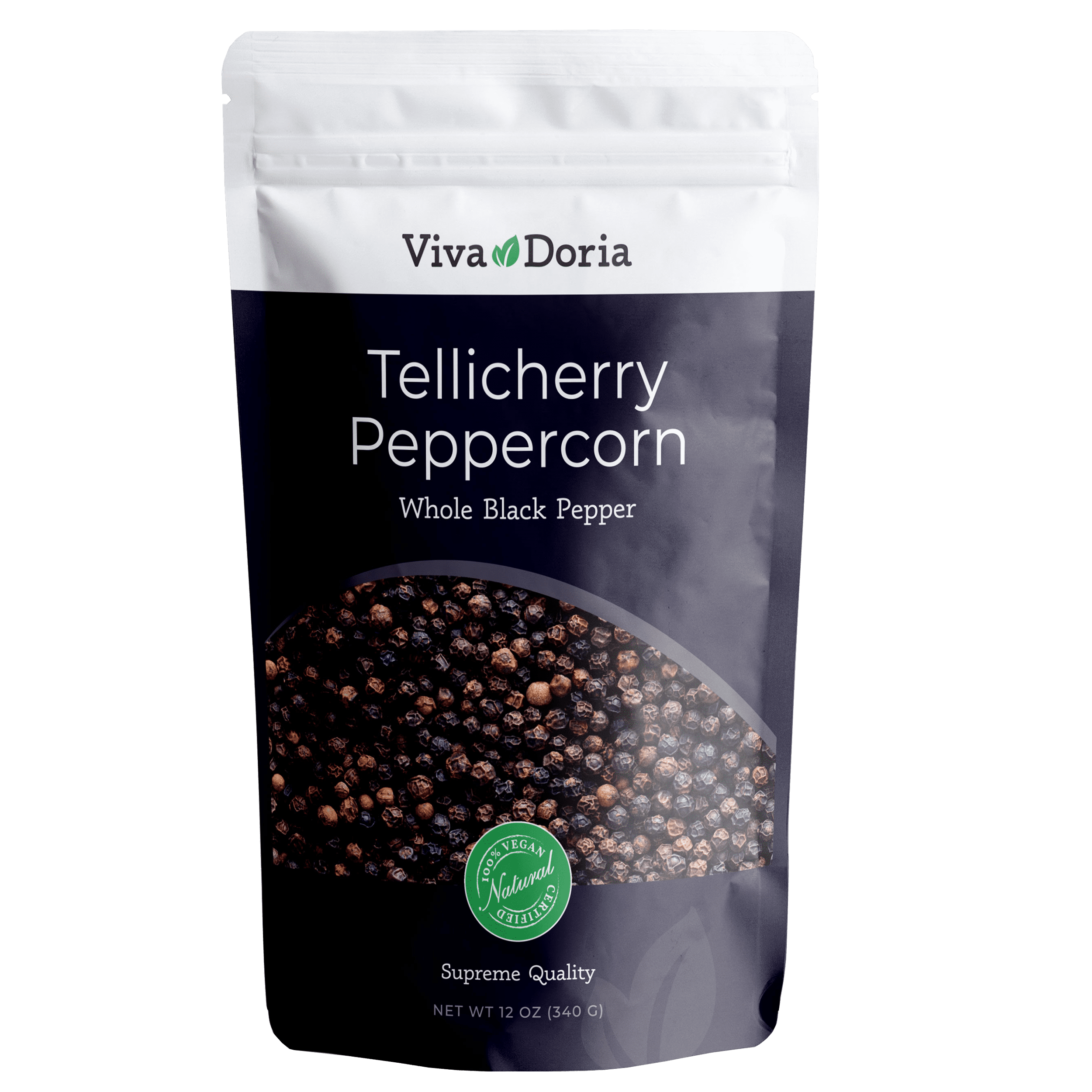 Viva Doria Tellicherry Peppercorn, Steam Sterilized Whole Black Pepper