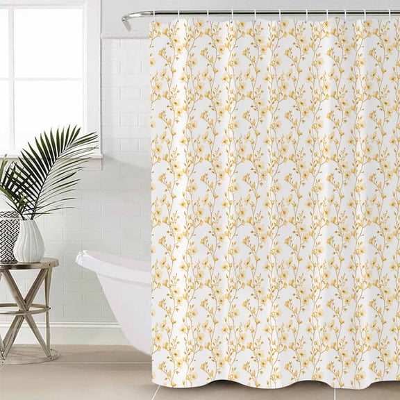 Yellow Spring Floral Waterproof Fabric Shower Curtain, Elegant Watercolor Summer Botanical Shower Curtain for Bathroom Curtains Bathtubs Hotel Washable Shower Curtains with 12 Hooks Extra Long 72x84